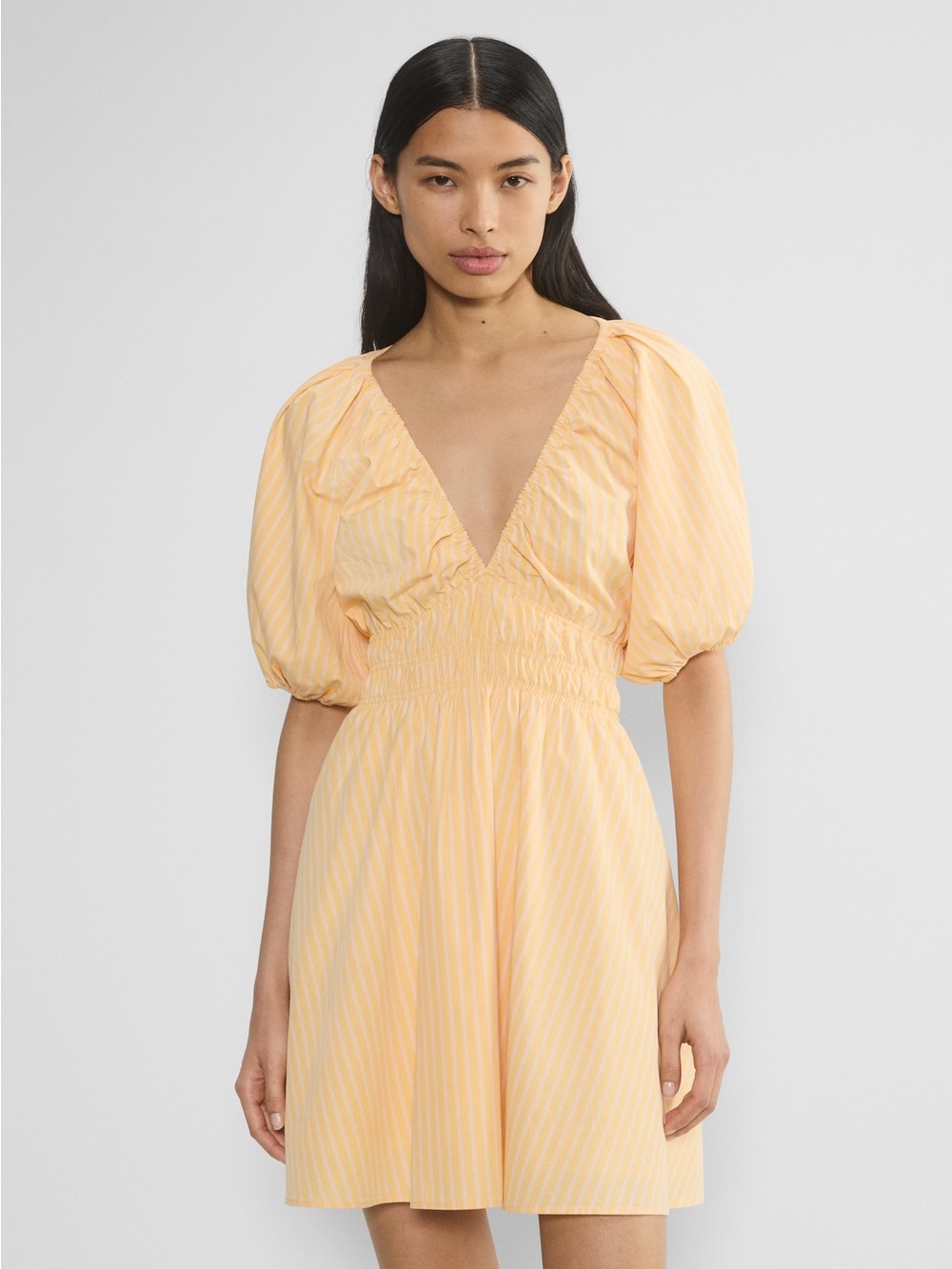 ARITZIA Yellow/Orange Puff Puff-Sleeve V-Neck Mini Dress